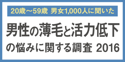 【20歳～59歳男女1,000人に聞いた】男性の薄毛と男性活力低下の悩みに関する調査2016